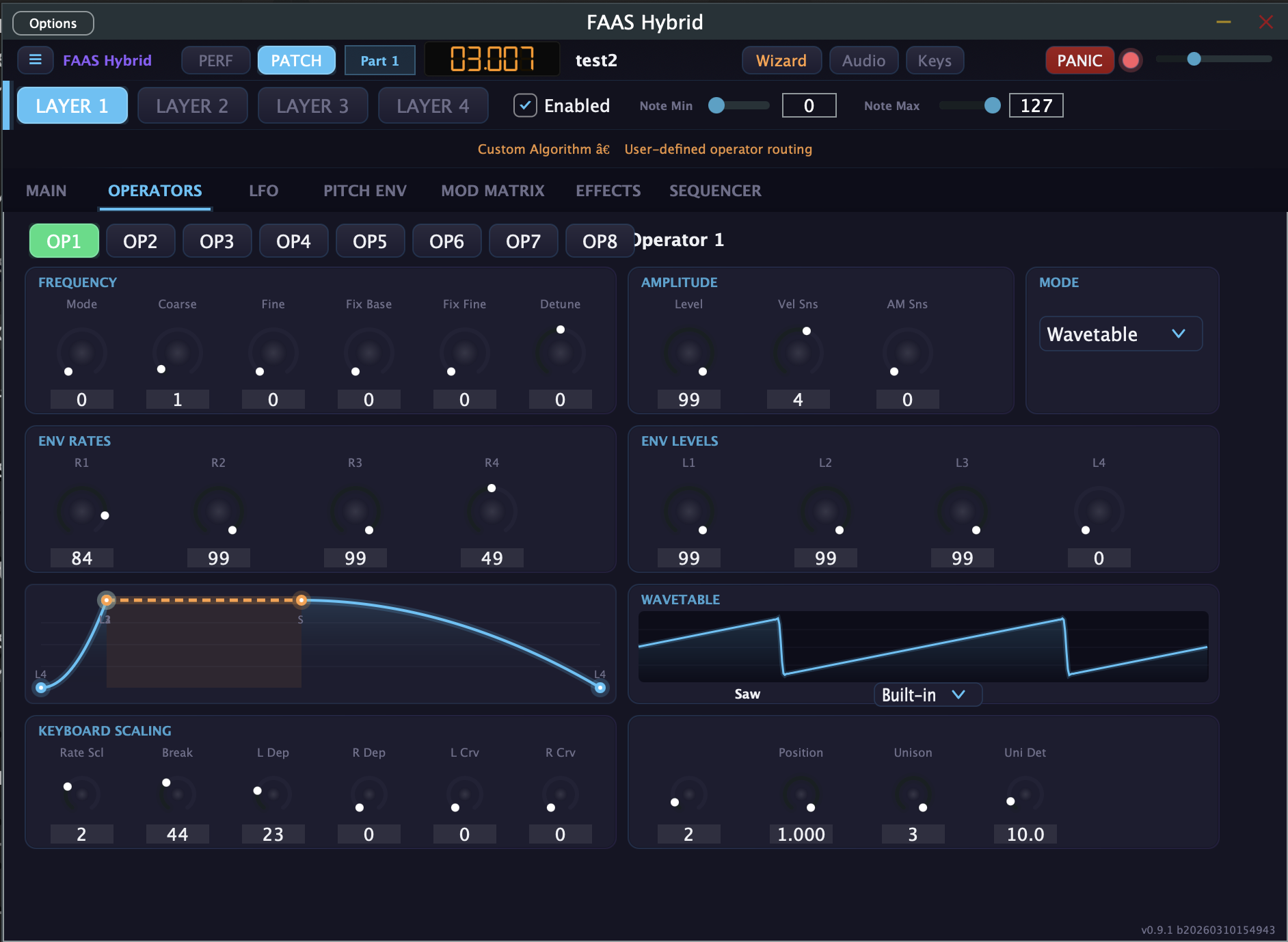 FAAS Hybrid - Operator view with wavetable mode and envelope